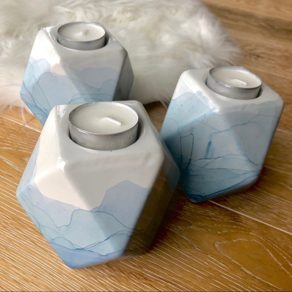 Set of 3 hand painted alcohol ink candleholders - Picture 2 of 6